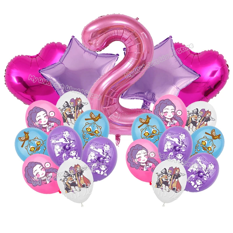 Kpop Demon Hunters Birthday Balloons Decoration Set Music Girl Number Aluminum Film Ballons Kids Party Supplies Gift Favor Decor