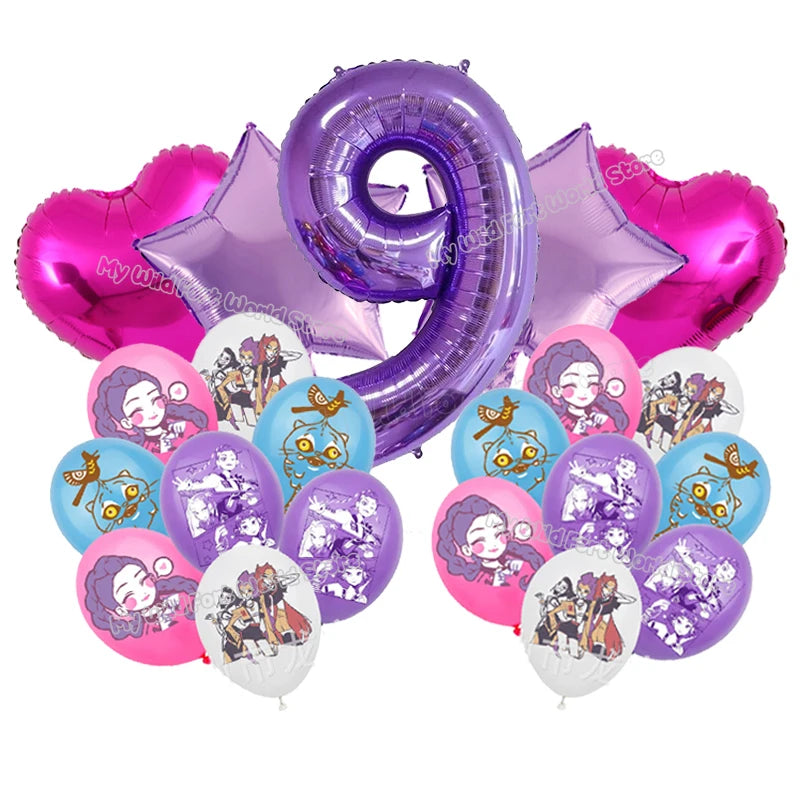 Kpop Demon Hunters Birthday Balloons Decoration Set Music Girl Number Aluminum Film Ballons Kids Party Supplies Gift Favor Decor