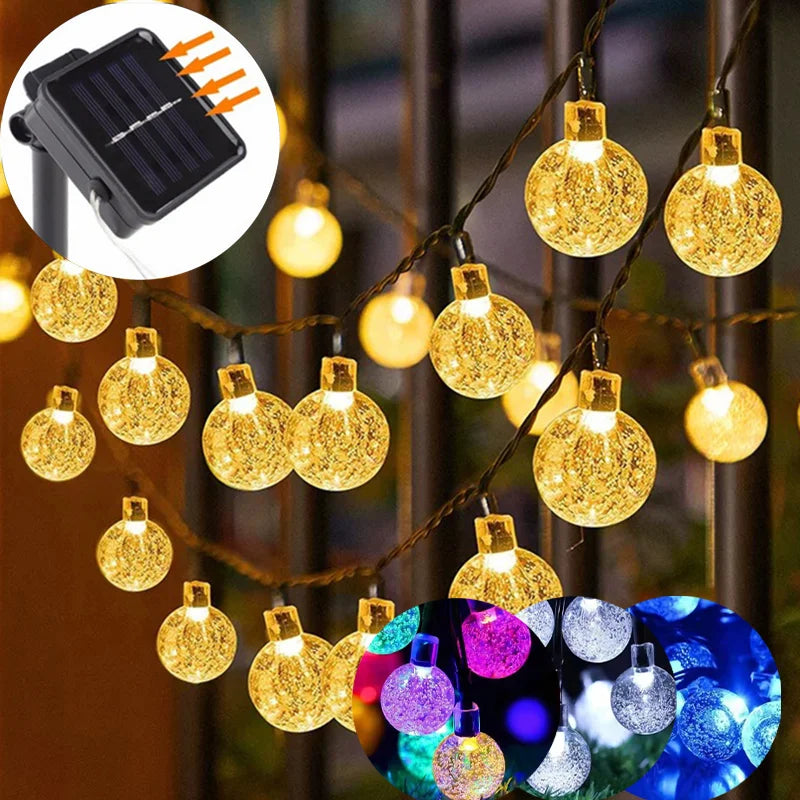 1PCS Solar Crystal Globe LED String Lights 20/60 LED 8 Lighting Modes  Fairy Light Christmas Garland for Garden Party Decor