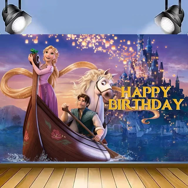 Disney Tangled Rapunzel Princess Party Decorations Disposable Paper Cup Plate Banner Balloons for Girls Birthday Party Supplies