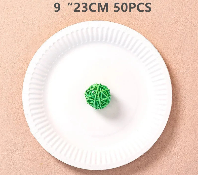 50pcs Paper Plate, Disposable Party Tableware, Bone Spitting Plate, Picnic Plate, Children's Drawing Diy White Cardboard, Decora
