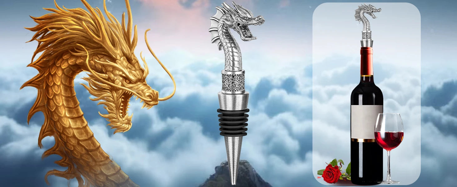 LKKCHER Useful 2-in-1 Dragon Head Wine Stopper and Opener Fashion Home Bar Ornaments Bottle Saver 2024 New Year Gifts for Men