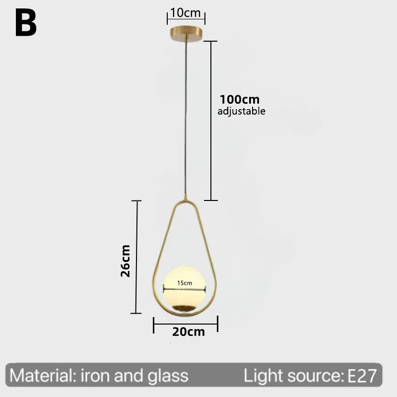 Nordic Bedside Bedroom Light Luxury Modern Simple Minimalist Restaurant Lamp Bar Long Line Single Head Gold Small Chandelier