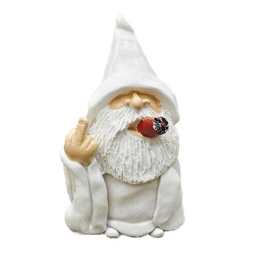 Smoking White White Beard Old Man Smoking Scissors Hand Resin Decoration Ornaments With Middle Finger Garden Gnomes Statues