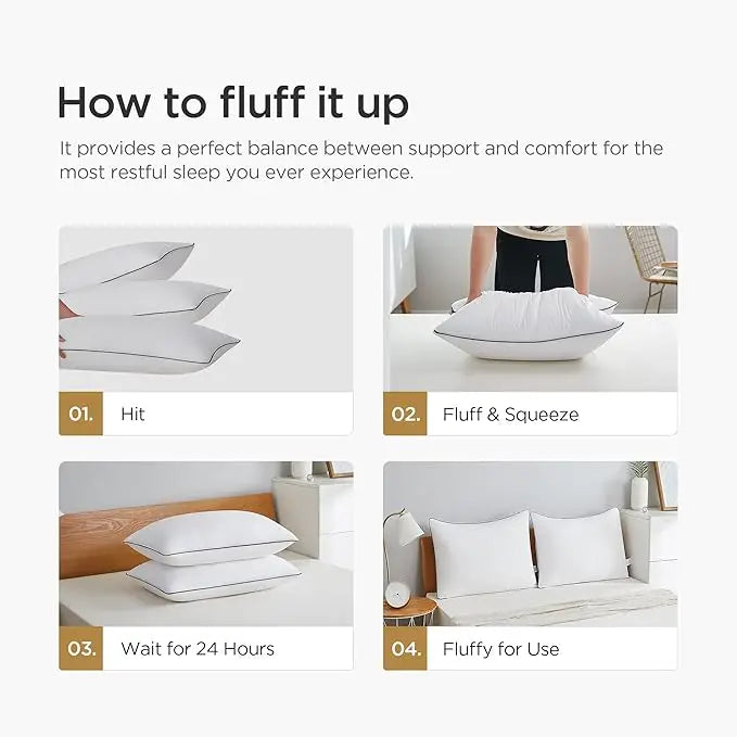 Cooling Bed Pillows, Luxury 3D Microfiber, Breathable Cover for Side, Back & Stomach Sleepers, Reduces Neck Pain, Pack of 4