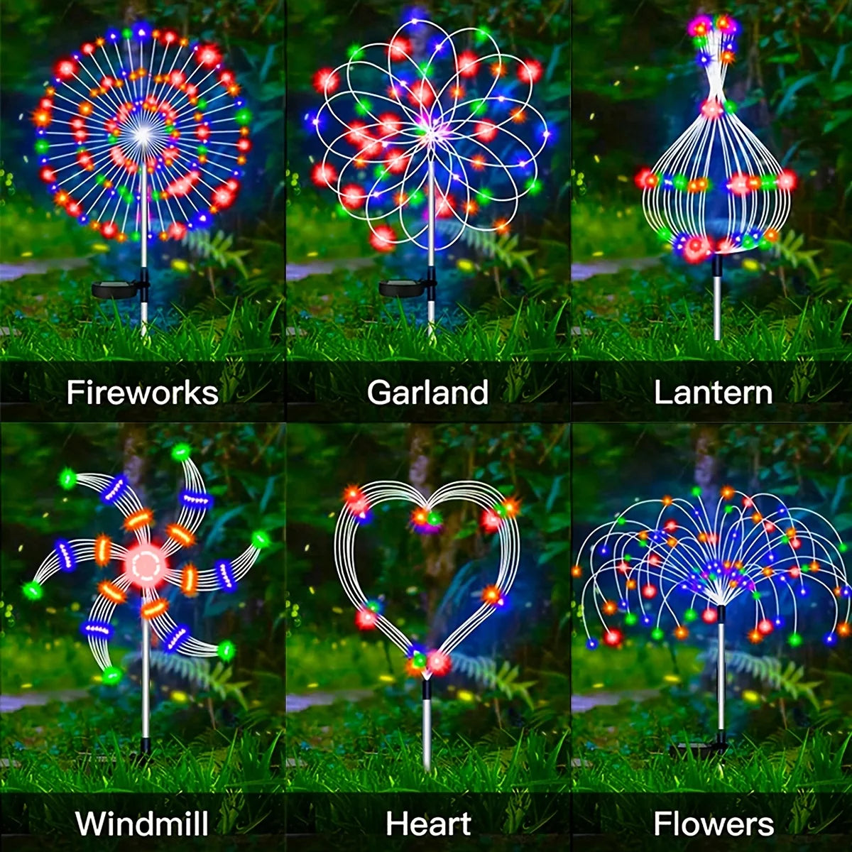 1 Pack Solar Firework Light Outdoor, Waterproof Solar Garden Flower Lights