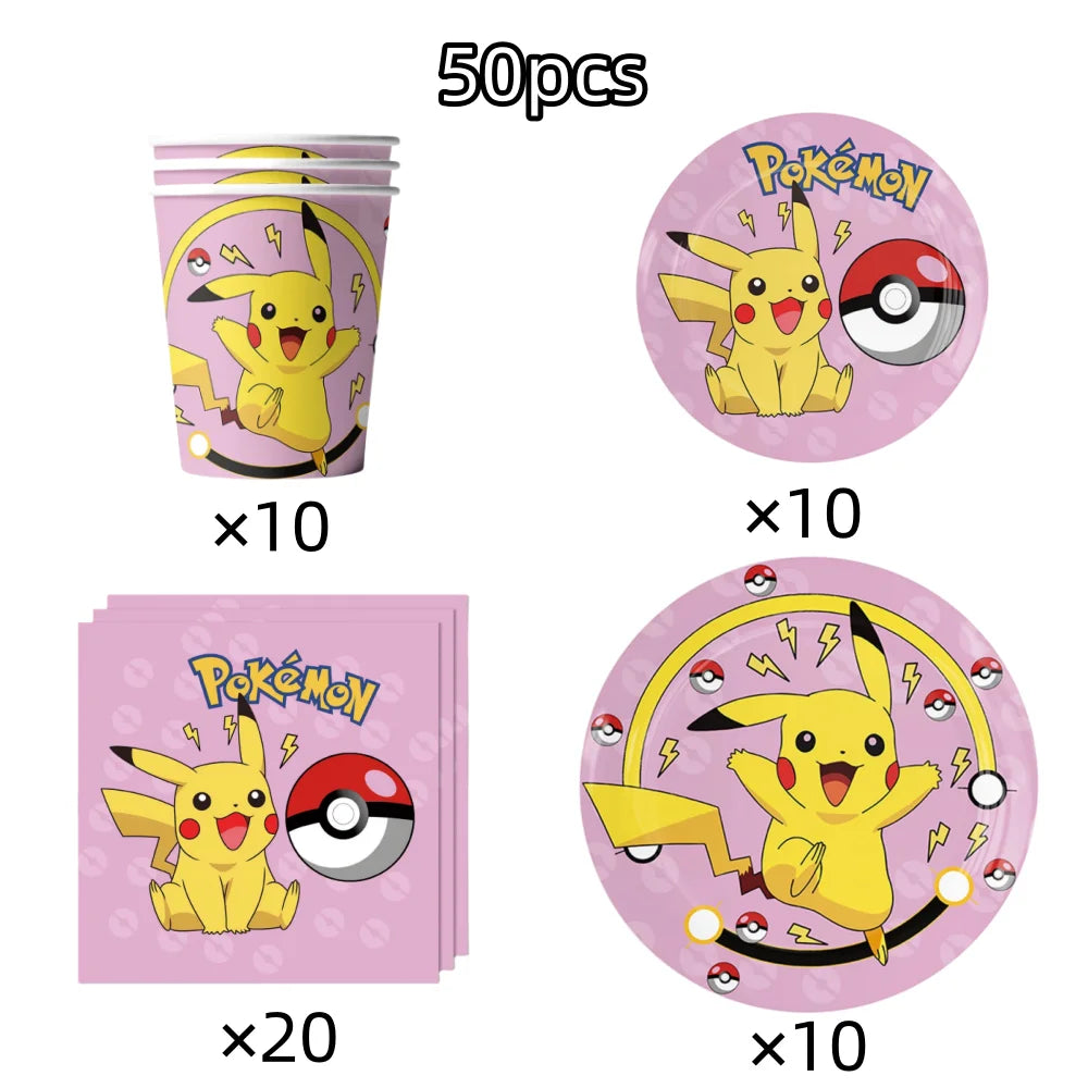 Pokemon Birthday Party Decoration Pikachu Tableware Set Tablecloth Cup Plate Napkin Balloons for Kids Party Supplies Baby Shower