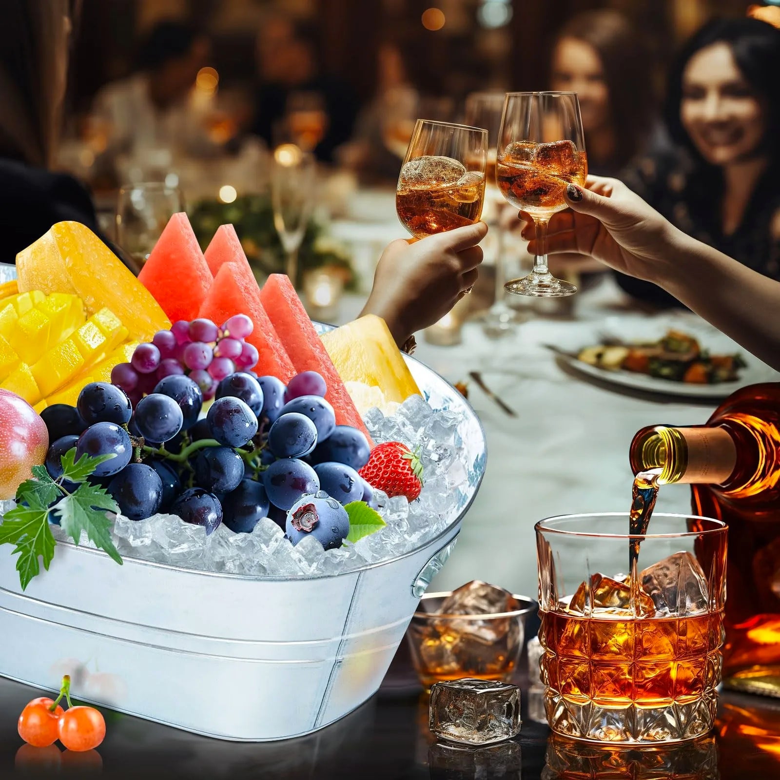 Galvanized Metal Ice Buckets Wine Beverage Tub With Handle Large Ice Buckets For Beer Champagne Cocktails Cooling Supplies