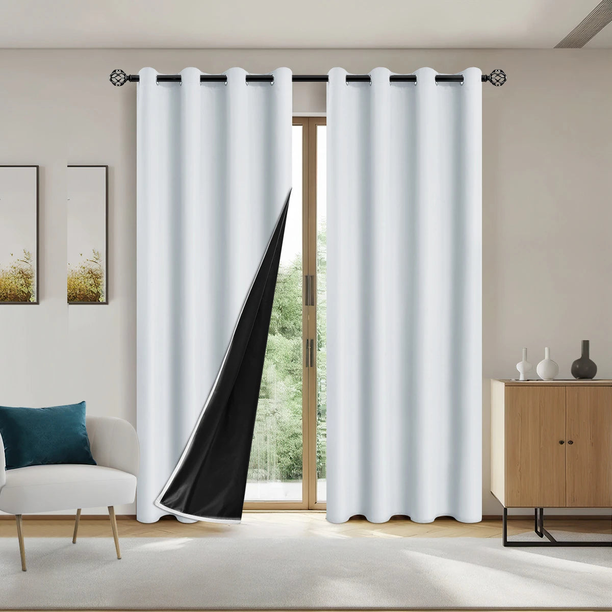 1pc Solid Blackout Curtains with Grommets, Total Privacy Drapes for Bedroom