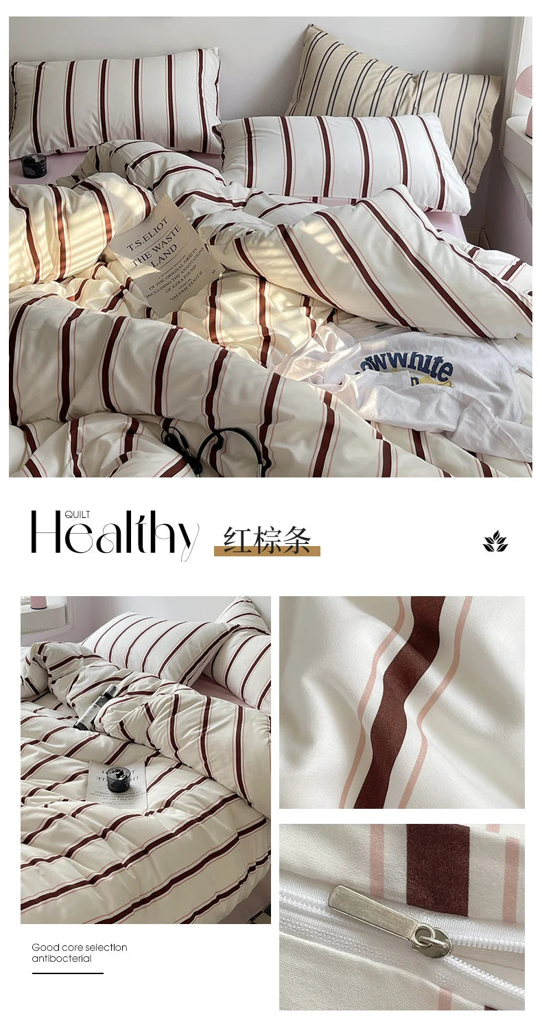 Stripe Bedding Comforter Set with Pillowcase bed sheet Single Full Size Bed Linen Duvet Cover Set Queen/King Double Single Bed