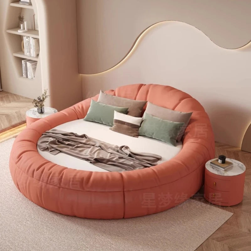 Minimalist white round bed 220x220cm high-end fashion creativity bedroom beds modern home camas moderrnas inteligentes furniture