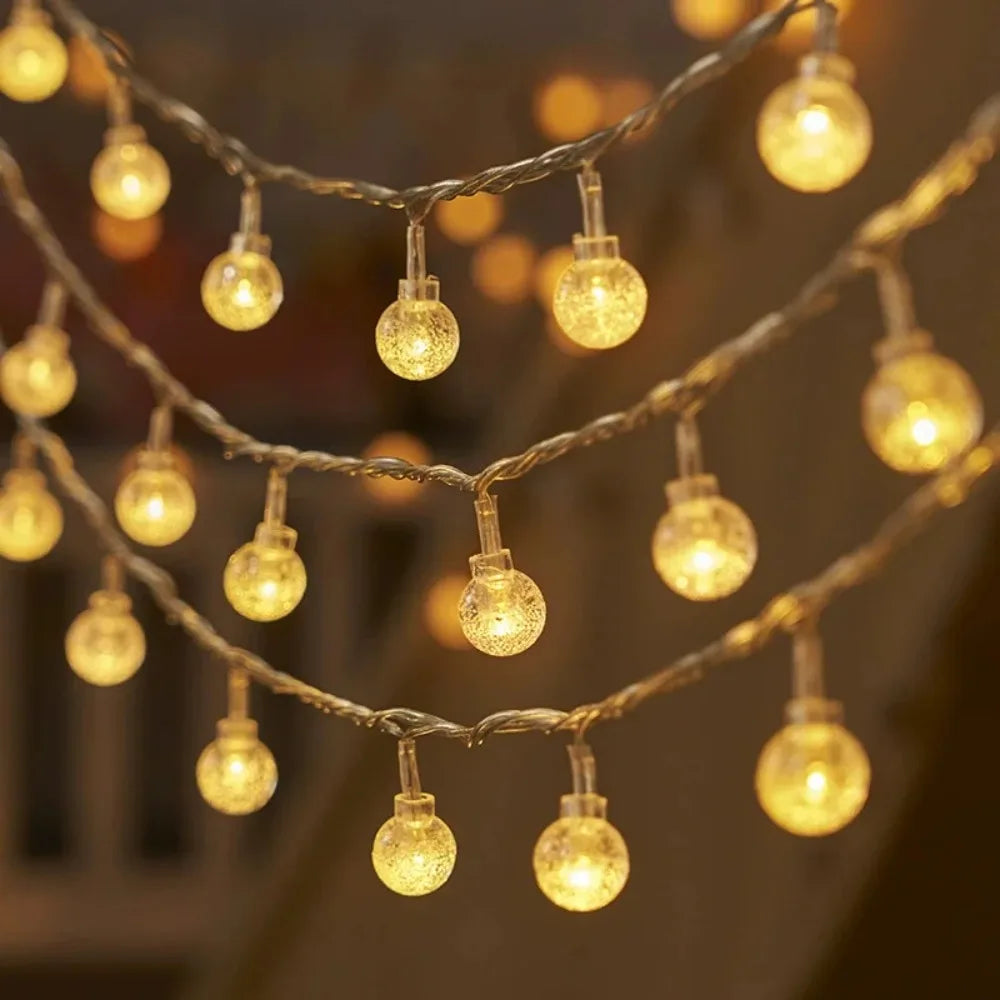 3m/10M Festoon Fairy Crystal Ball String Lights Outdoor Garland Lamp Wedding Party Garden Home Balcony Room Decoration