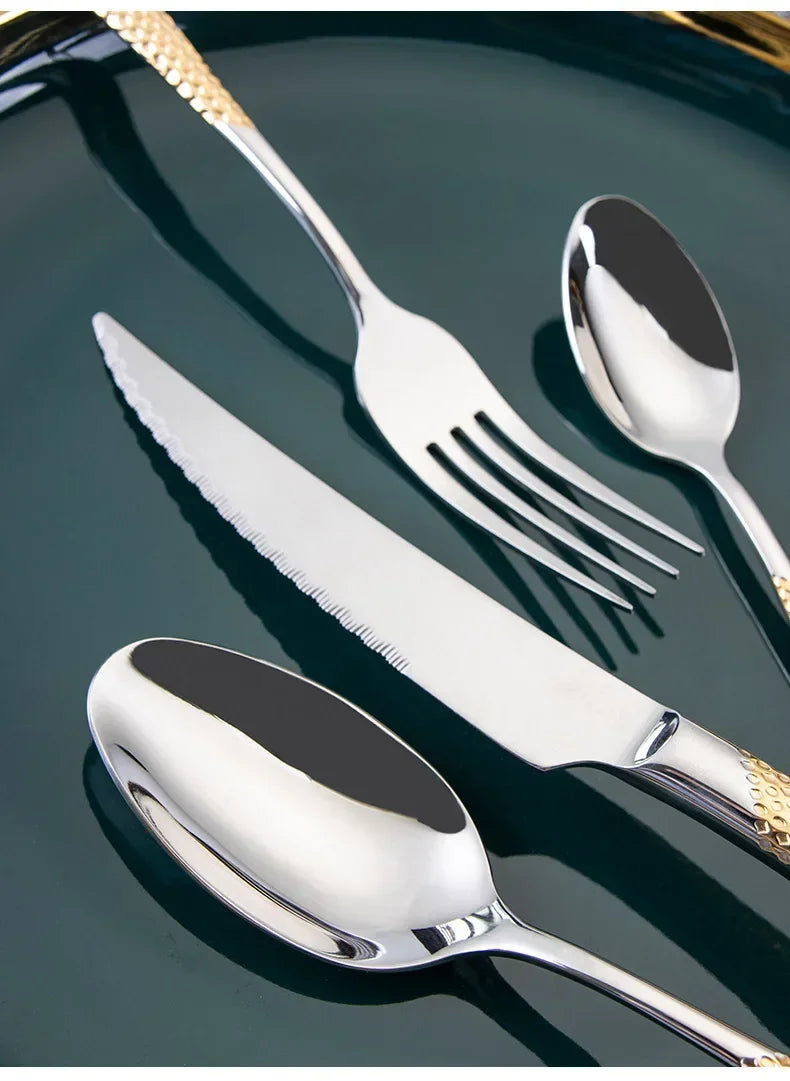 Kitchen Tableware Cutlery Set  Cutlery Set Stainless Steel Luxury Dinnerware Fork Spoon Knife Western Dinner Set Gold