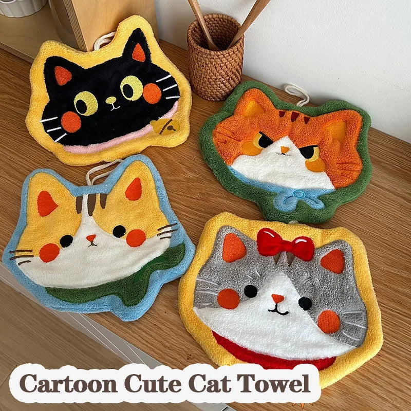 Cartoon Kitty Hand Towel Bathroom Soft Water-absorbing Towel Coral Fleece Handkerchief Hanging Kitchen Washing Hand Cloth Rag