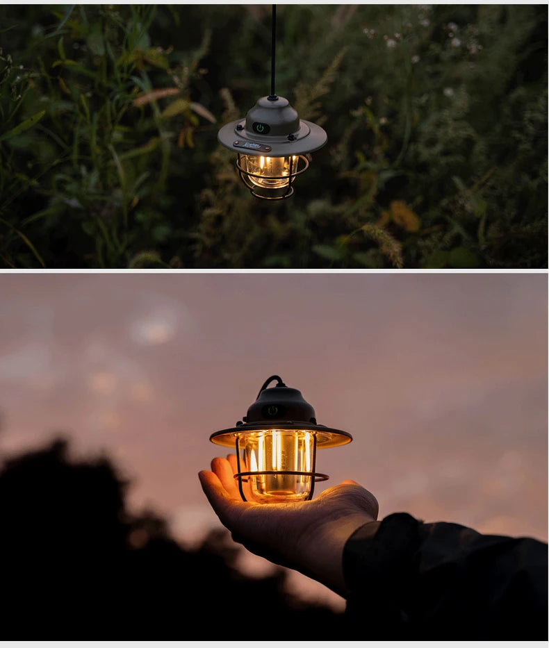 Portable Camping Lanterns Retro Hanging Tent Lamp Waterproof Dimmable Camping Light 1200mAh for Hiking Fishing Emergency Lantern