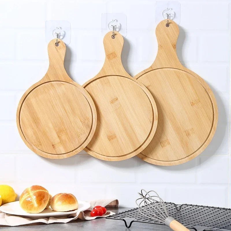 Kitchen Cutting Board, Solid Wood, with Handle, Can Hang, Food Board, for Pizza, Bread, Fruit, New Round Wooden