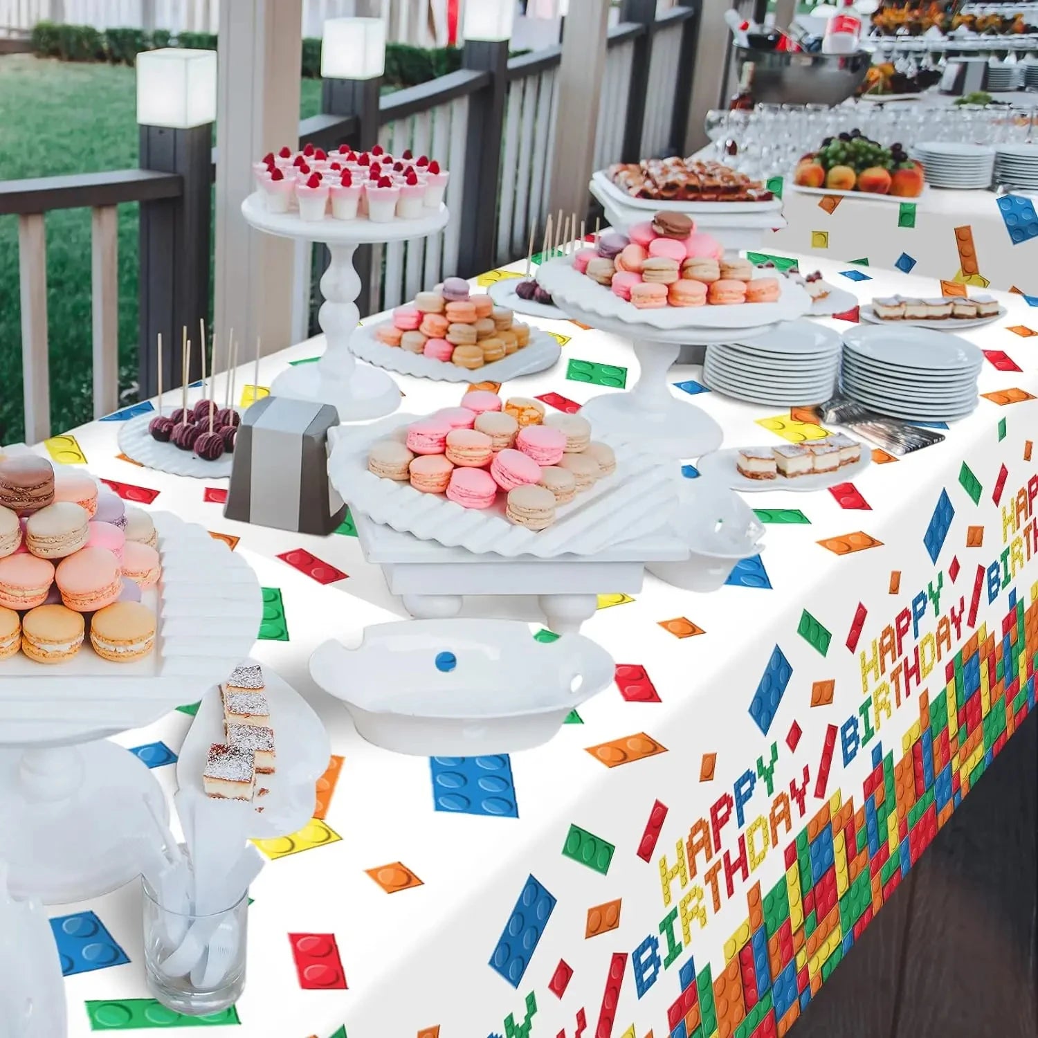 Building Block Tablecloth Theme Party Disposable Tableware Balloon Kid Boy and Girls Birthday Balloon Decor Baby Bath Products