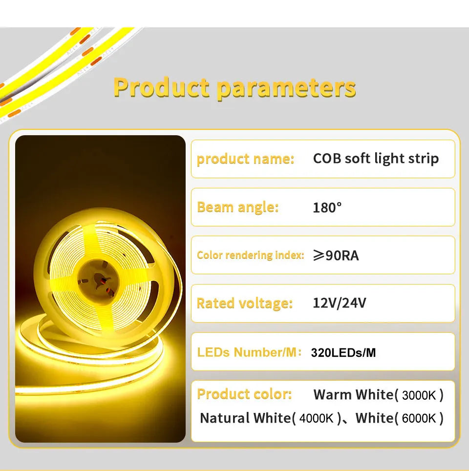 Linear Dimmable 24V 12V COB LED Strip Lights