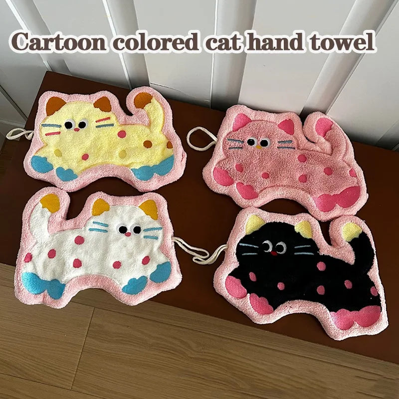 Cartoon Kitty Hand Towel Bathroom Soft Water-absorbing Towel Coral Fleece Handkerchief Hanging Kitchen Washing Hand Cloth Rag