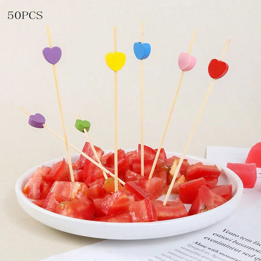 100pcs /50pcs Bamboo Fruit Fork Cocktail Prikker Skewers Disposable Fruit Fork Cocktail Prikkers Forks Food Picks Wedding Party