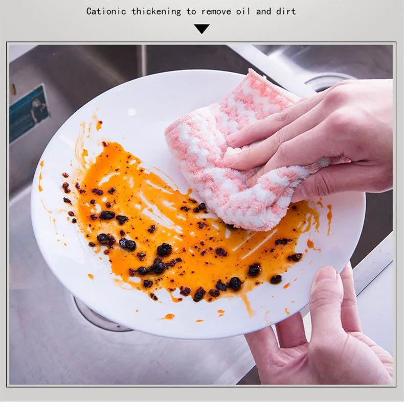 Coral Fleece Dishcloths Thickened Kitchen Cleaning Towel Absorbent Non-stick Oil Microfiber Rag Pan Pot Dish Wipe Cloth
