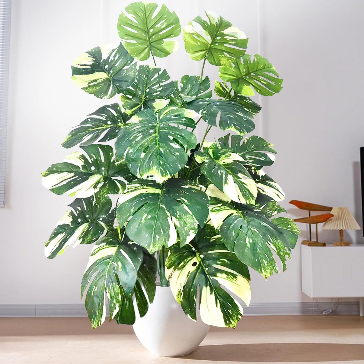 40-103cm /40.5in Artificial Monstera Plants Fake Palm Tree Plastic Turtle Leaves Green Tall Plants For Home Garden Room Decor