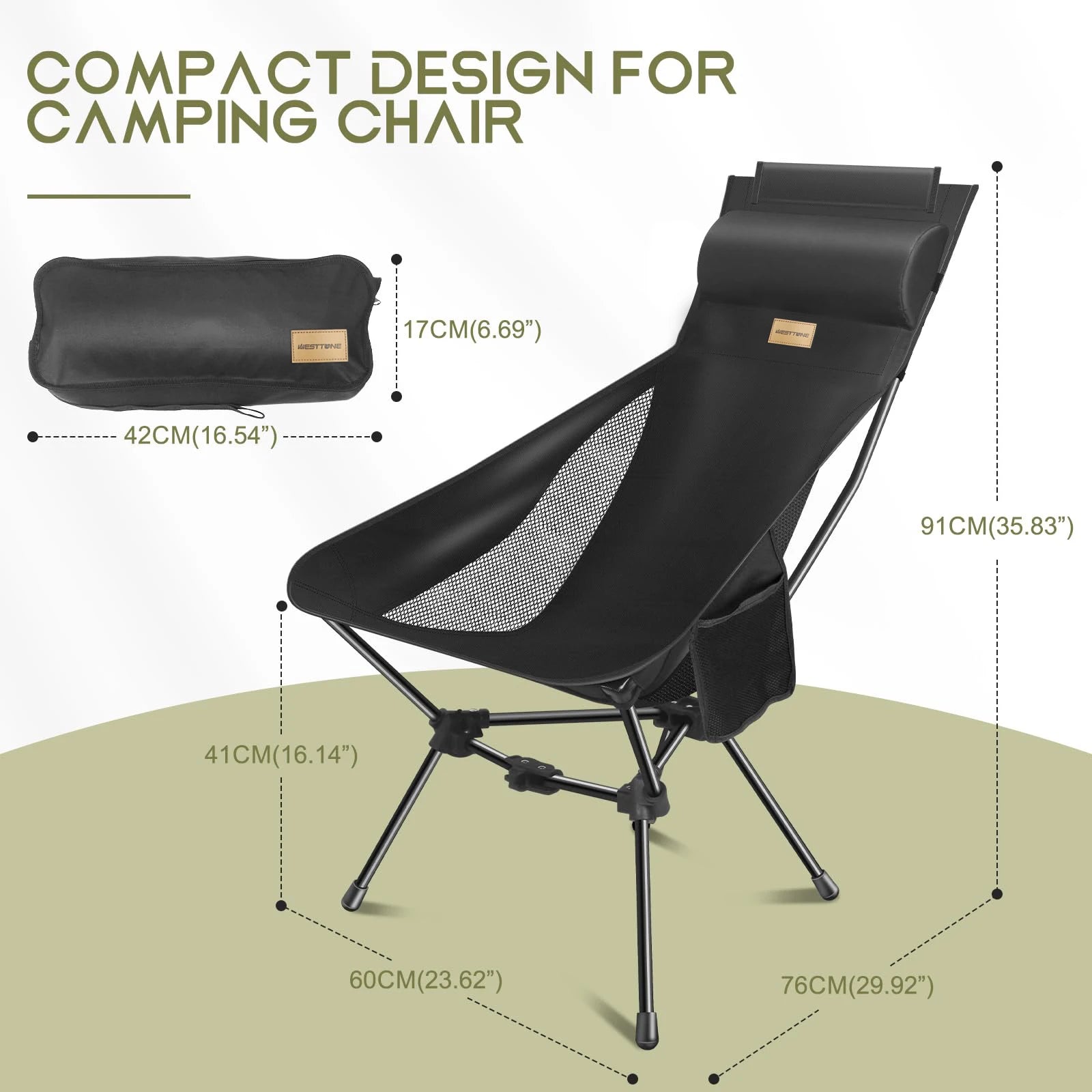 WESTTUNE Camping Moon Chair Ultralight Fishing Folding Chair with Headrest for Relaxing Foldable Leisure Travel Furniture Picnic
