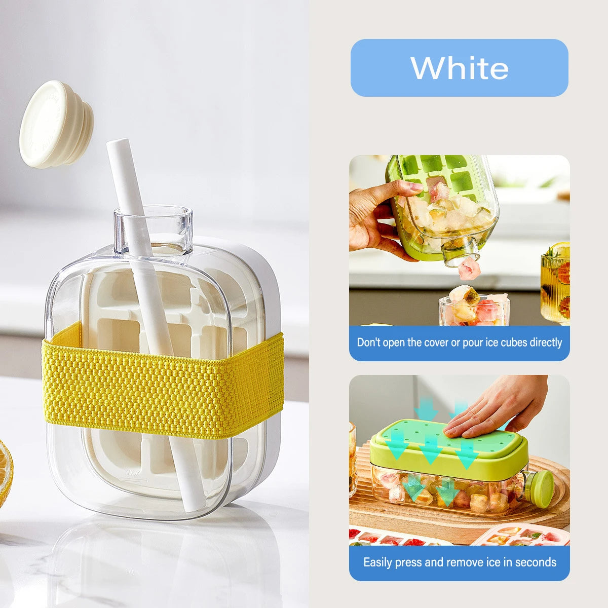 Portable Ice making Mold Ice Cube Tray With Lid and Straw Drinking Cup Silicone Freezer Ice Zero-contact Pressure Ice Cube Mold