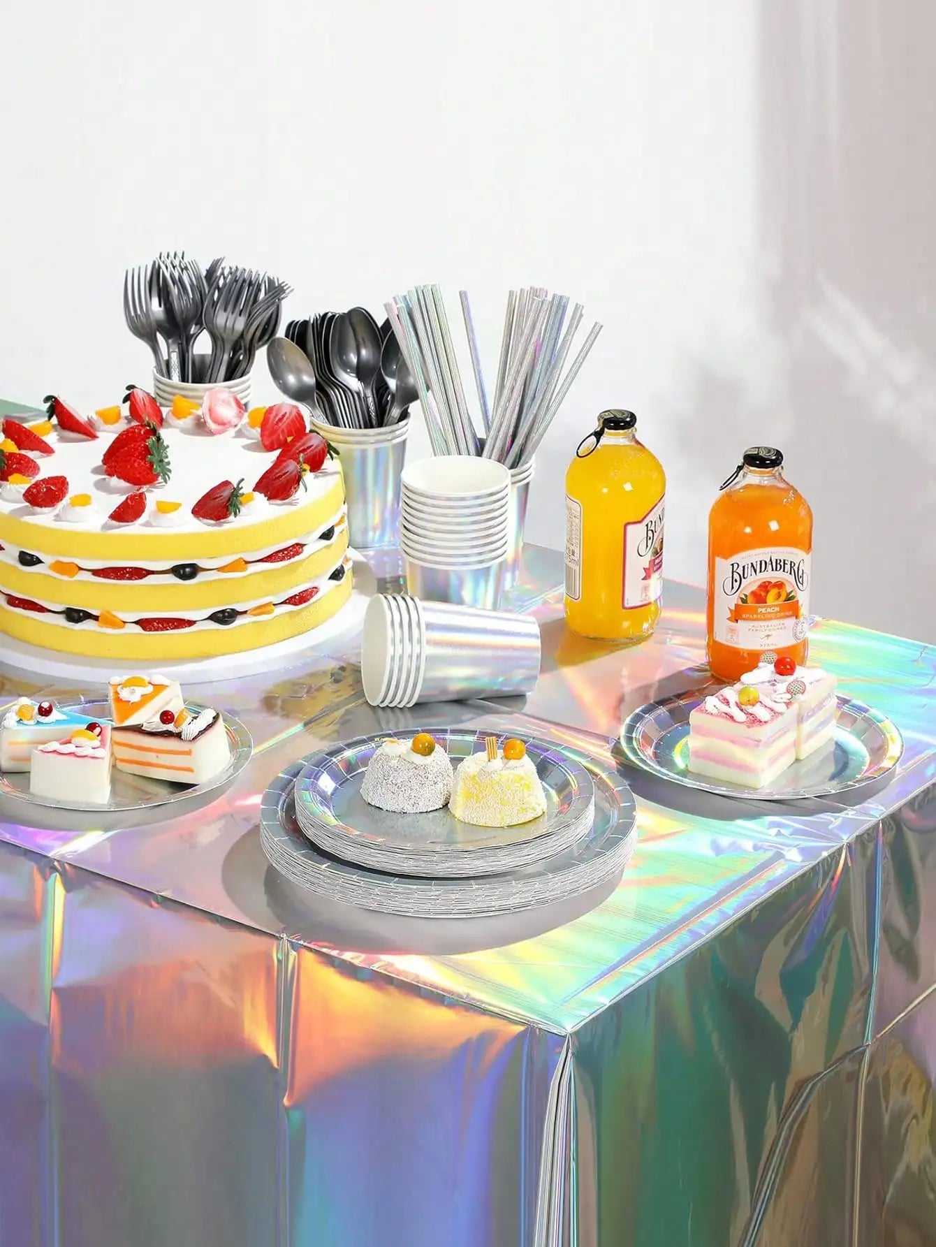 Rainbow Party Supplies Decorations, Holographic Paper Plates and Napkins Set for Birthday Wedding Holiday Party, Christmas