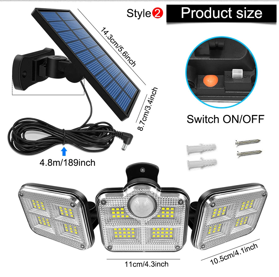 122/333LED Solar Lights Outdoor Motion Sensor Human Induction 3 Modes IP65 Waterproof Solar Power Garage Yard Corridor Wall Lamp