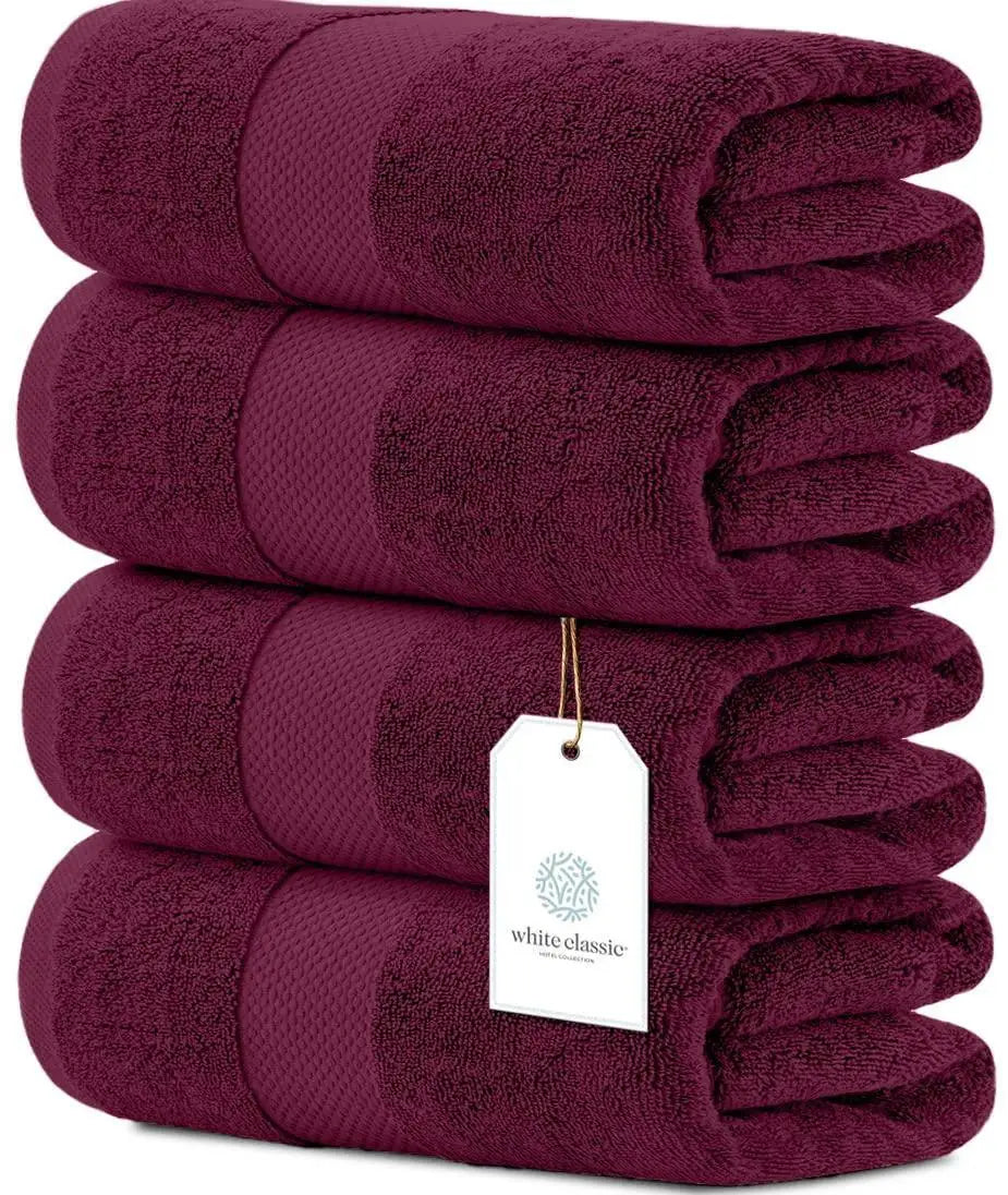 27x54 inch Bath Towels Set of 4 Wine Red Ultra Soft 700 GSM Cotton Large Quick Dry Luxury Highly Absorbent