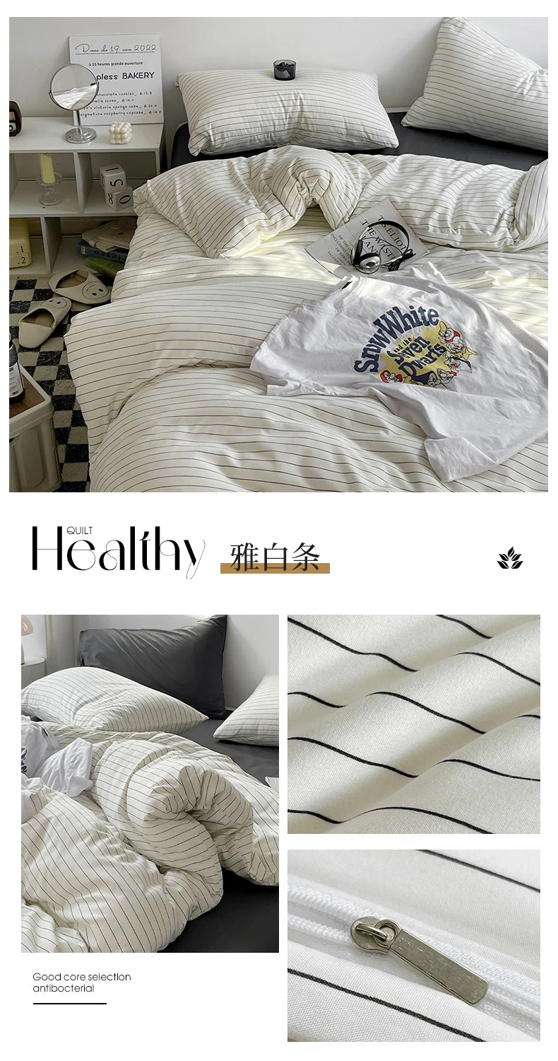 Stripe Bedding Comforter Set with Pillowcase bed sheet Single Full Size Bed Linen Duvet Cover Set Queen/King Double Single Bed