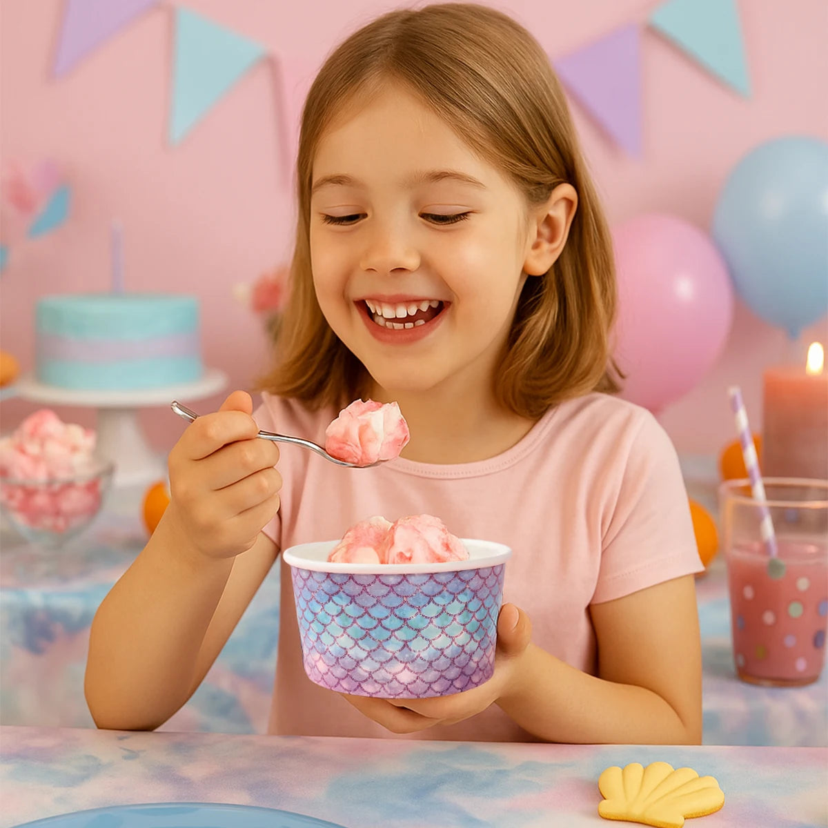 10pcs Mermaid Paper Snack Bowls Disposable Dessert Food Paper Cups Birthday Party Supplies Mermaid Theme Birthday Party Decors