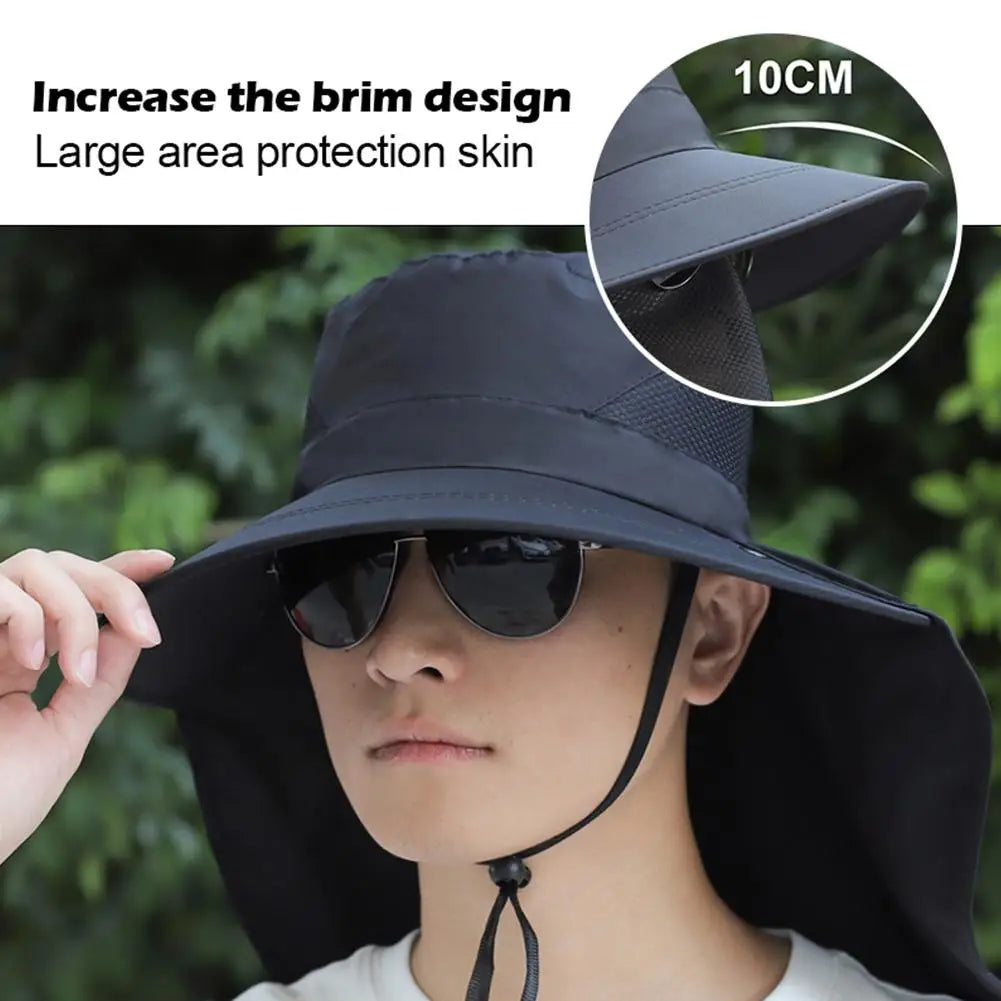 Outdoor Fisherman Hat Wide Brim Bucket Hat With Neck Hiking Cover