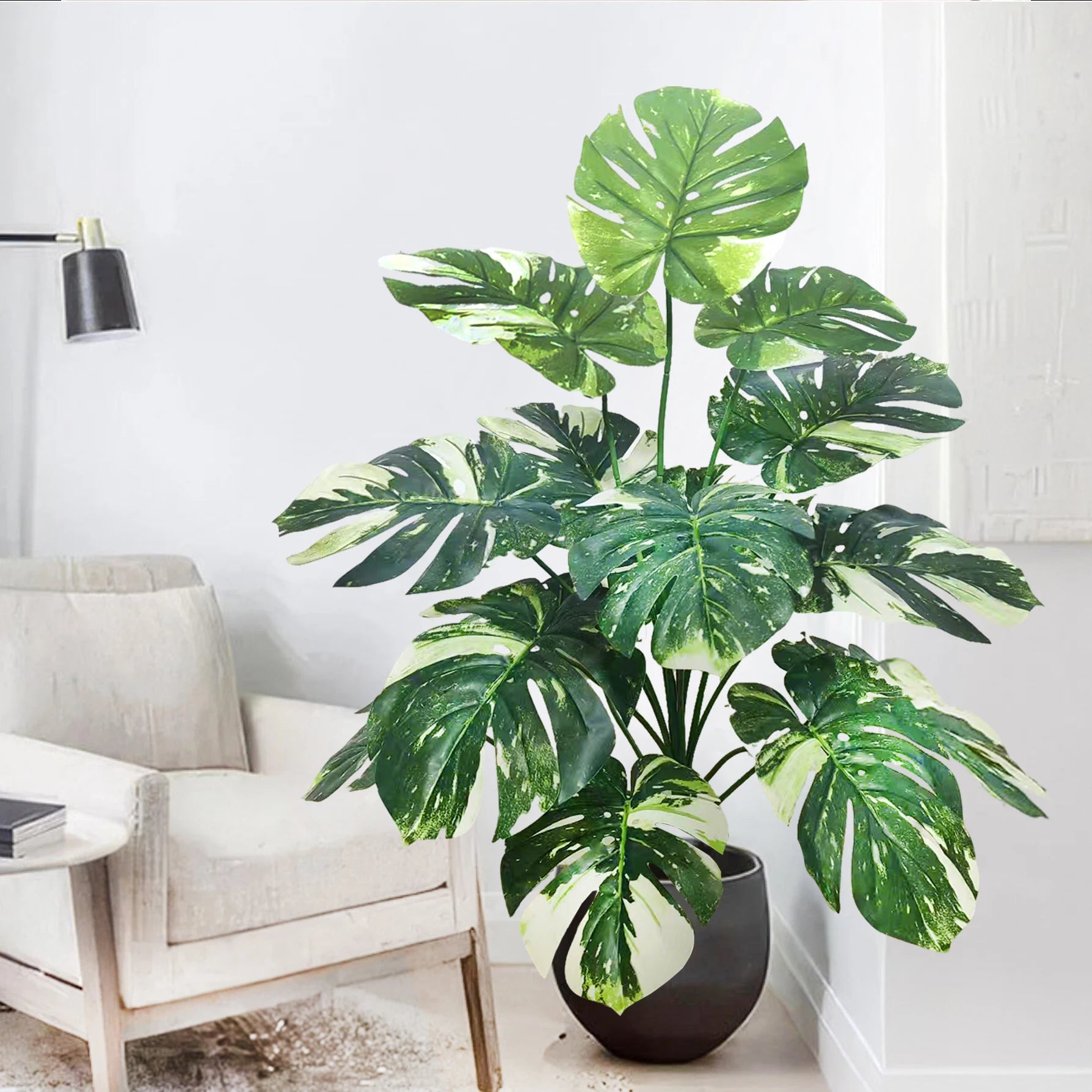 40-103cm /40.5in Artificial Monstera Plants Fake Palm Tree Plastic Turtle Leaves Green Tall Plants For Home Garden Room Decor