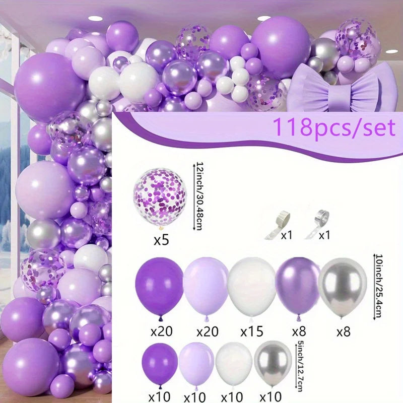 118pcs Purple White Balloon Garland Arch Kit for Weddings,Birthdays,Parties,Birthday Balloons,Halloween Decor,Christmas Decor