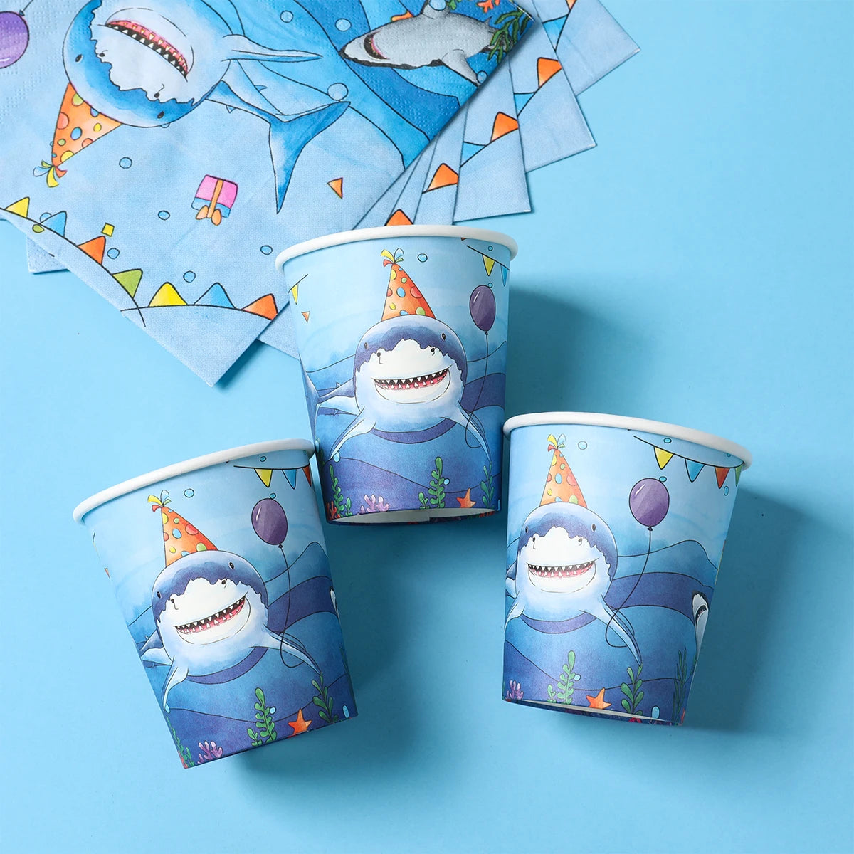 Shark Party Disposable Tableware Set Plates Cups Ocean Shark Birthday Party Decor Kids Boy Baby Shower Party Decor Supplies