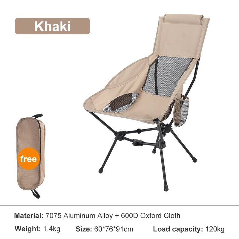 WESTTUNE Camping Moon Chair Ultralight Fishing Folding Chair with Headrest for Relaxing Foldable Leisure Travel Furniture Picnic