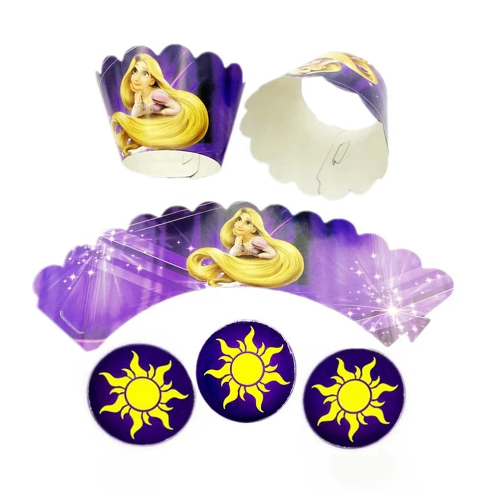 Disney Tangled Rapunzel Princess Party Decorations Disposable Paper Cup Plate Banner Balloons for Girls Birthday Party Supplies