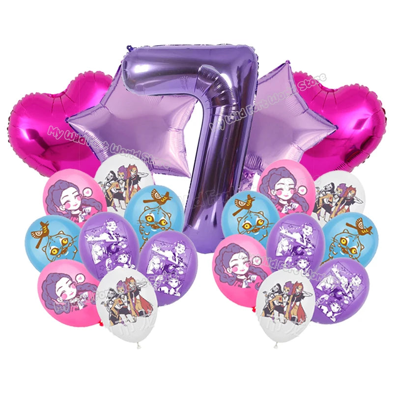 Kpop Demon Hunters Birthday Balloons Decoration Set Music Girl Number Aluminum Film Ballons Kids Party Supplies Gift Favor Decor