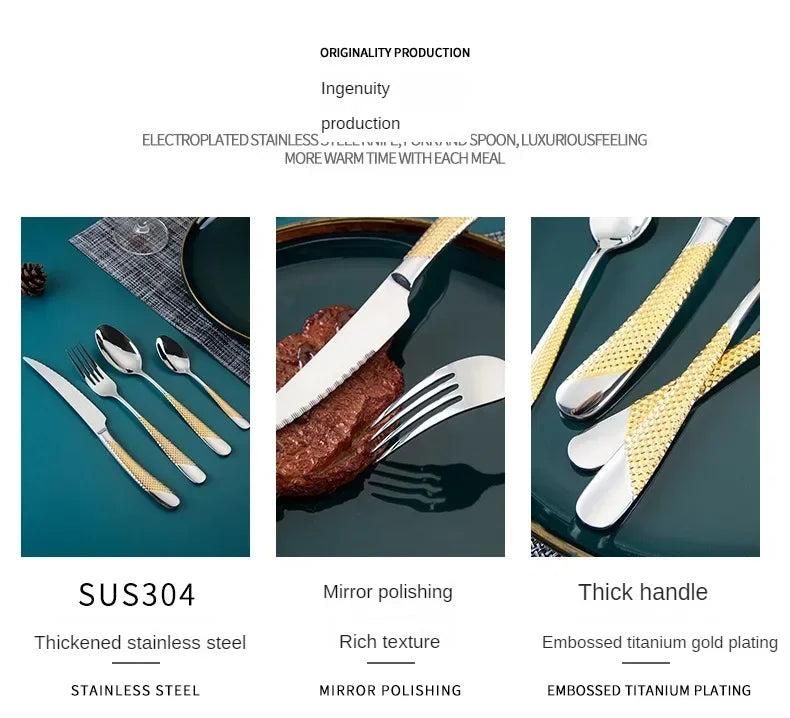 Kitchen Tableware Cutlery Set  Cutlery Set Stainless Steel Luxury Dinnerware Fork Spoon Knife Western Dinner Set Gold