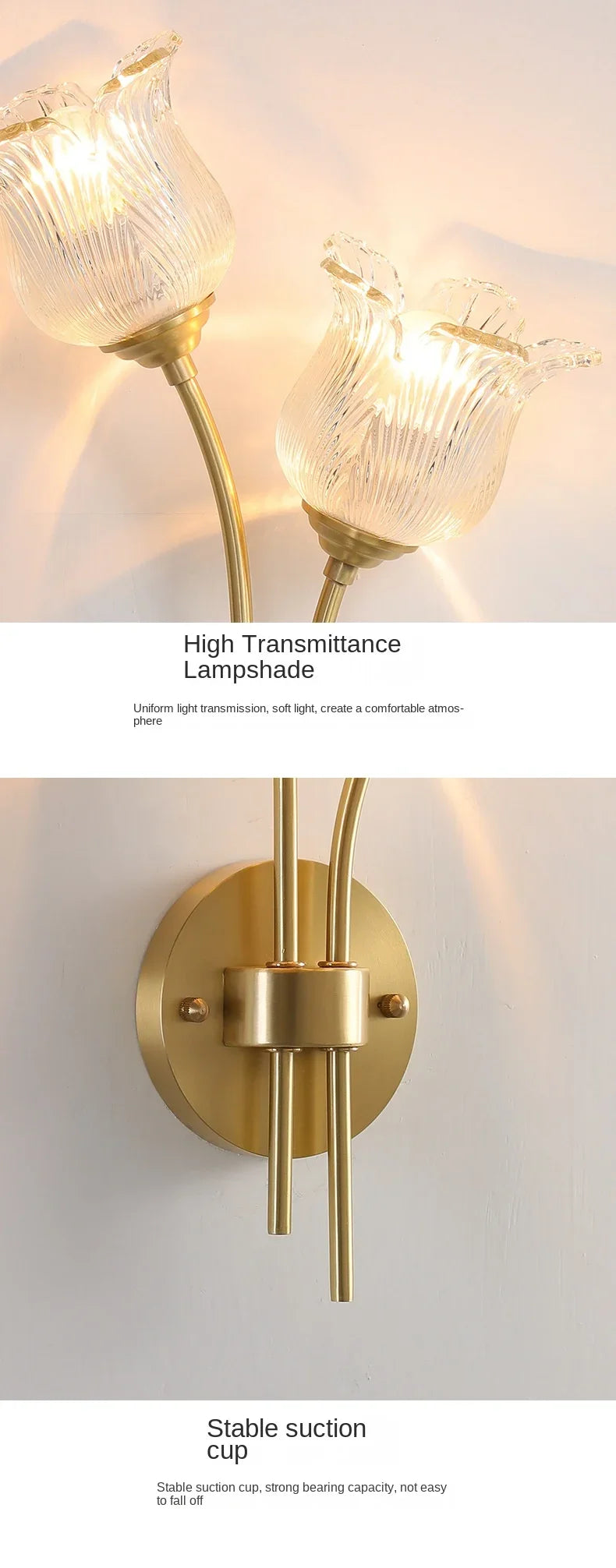 Bedroom headboard  lamp all copper American retro designer flower cream wind wall light room decor