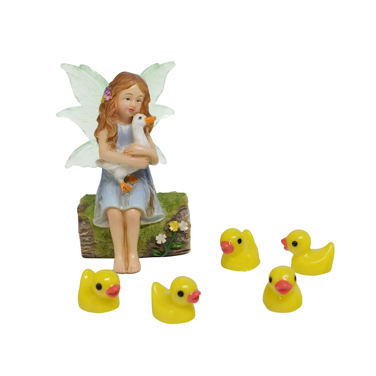1 set of flower fairy holding duck landscape, outdoor fairy tale mini garden decoration handicraft flower pot accessories, fairy
