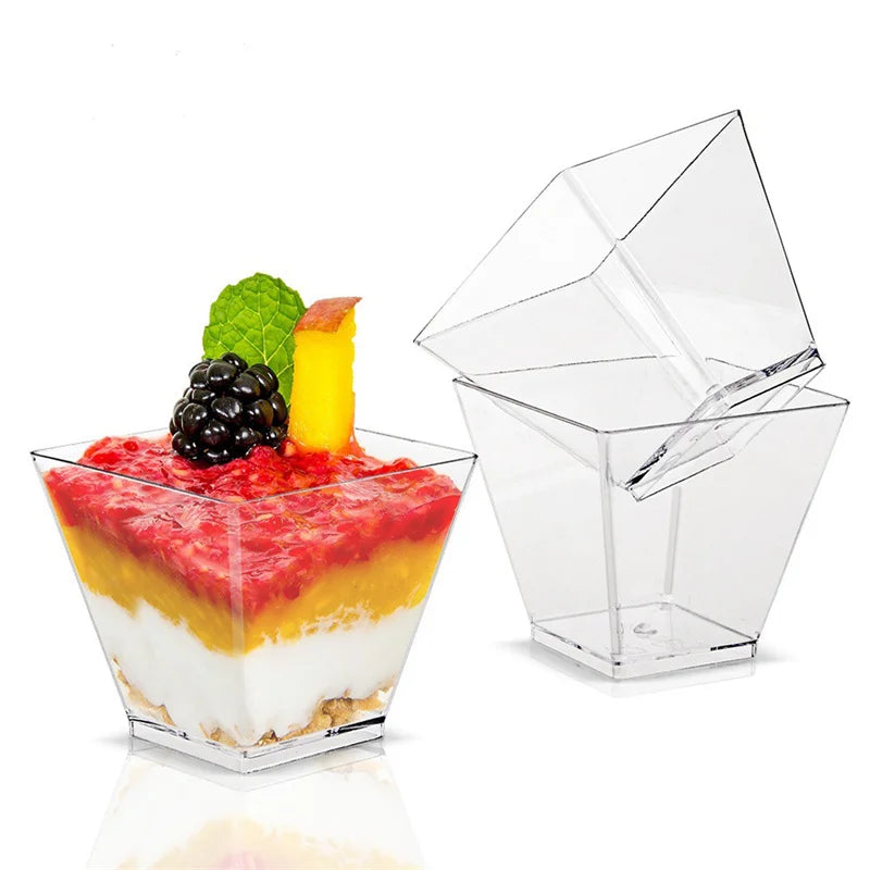 Disposable Tableware Set Dessert Cups Spoons Set Jelly Smoothie Mousse Fruit Cube Pudding Cup Party PS Dessert Suit Cups