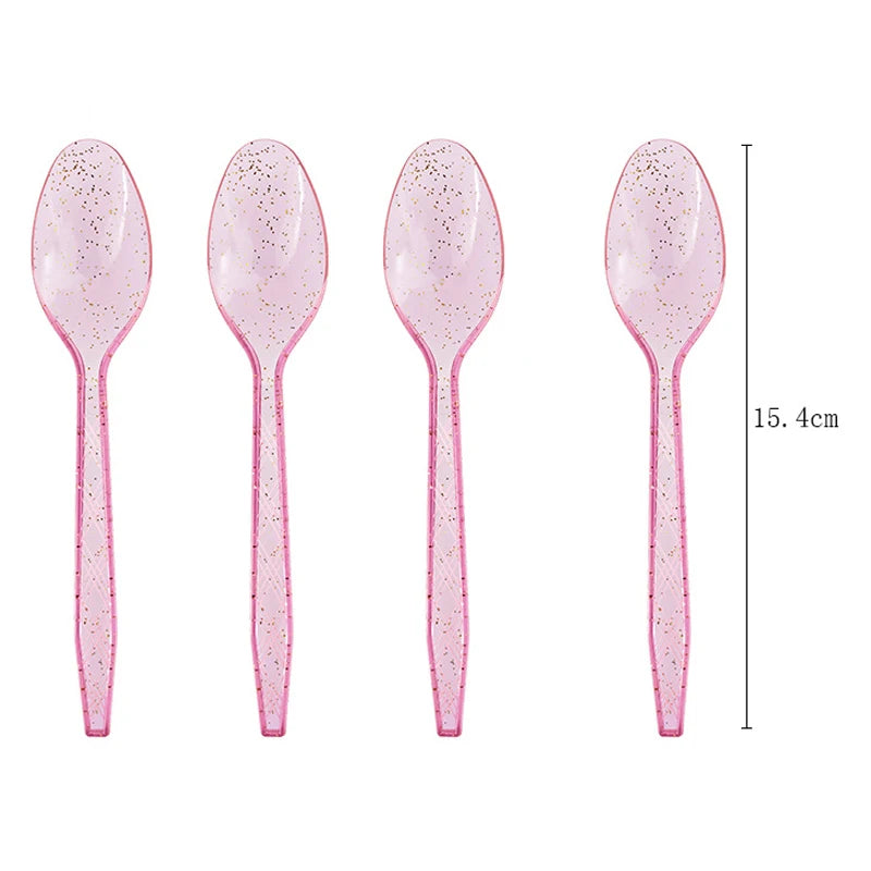 Transparent gold powder colored tableware Theme Birthday Decorations Party Disposable Tableware Paper Napkins Cups Plates