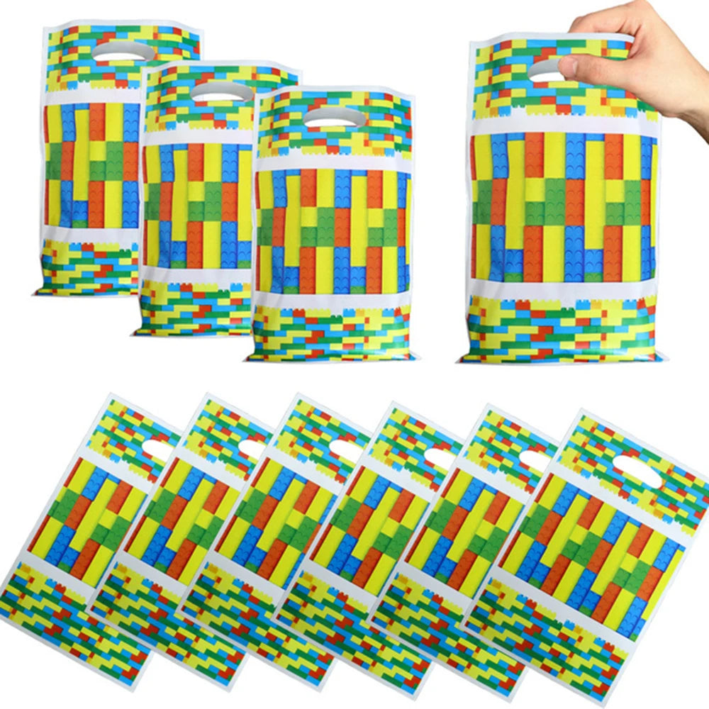 Building Block Tablecloth Theme Party Disposable Tableware Balloon Kid Boy and Girls Birthday Balloon Decor Baby Bath Products