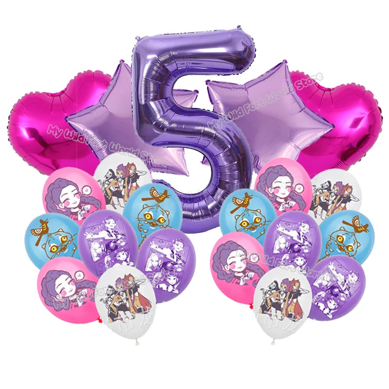 Kpop Demon Hunters Birthday Balloons Decoration Set Music Girl Number Aluminum Film Ballons Kids Party Supplies Gift Favor Decor