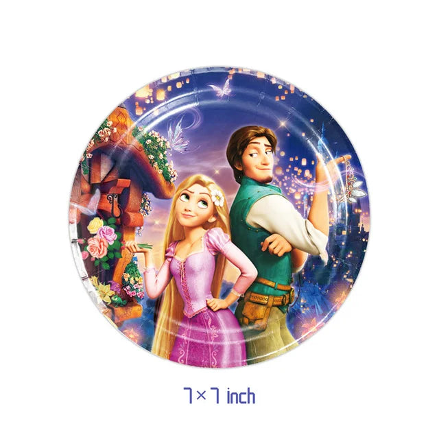 Disney Tangled Rapunzel Princess Party Decorations Disposable Paper Cup Plate Banner Balloons for Girls Birthday Party Supplies