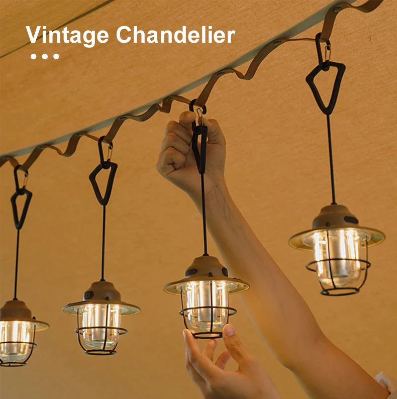 Portable Camping Lanterns Retro Hanging Tent Lamp Waterproof Dimmable Camping Light 1200mAh for Hiking Fishing Emergency Lantern