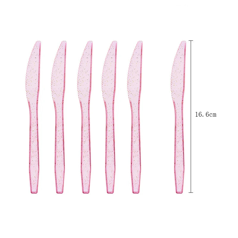 Transparent gold powder colored tableware Theme Birthday Decorations Party Disposable Tableware Paper Napkins Cups Plates